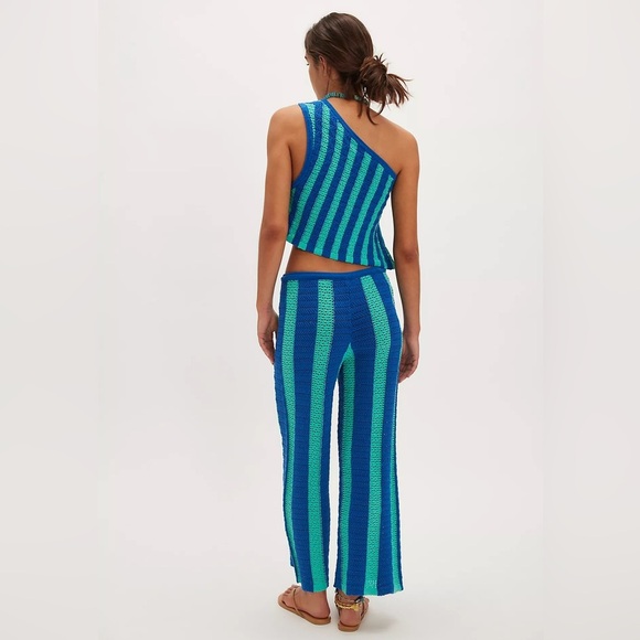 NWT Free People Joan Fauxchet Striped Knit Top Pant Set in Sky Surfer Combo Sz S - Picture 5 of 12